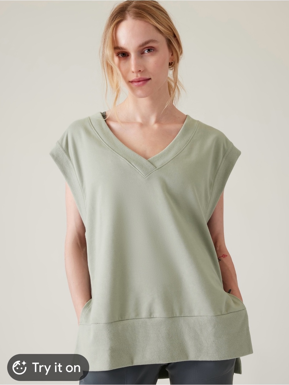 Athleta Retroterry Sleeveless V-Neck Pullover in Light Sage